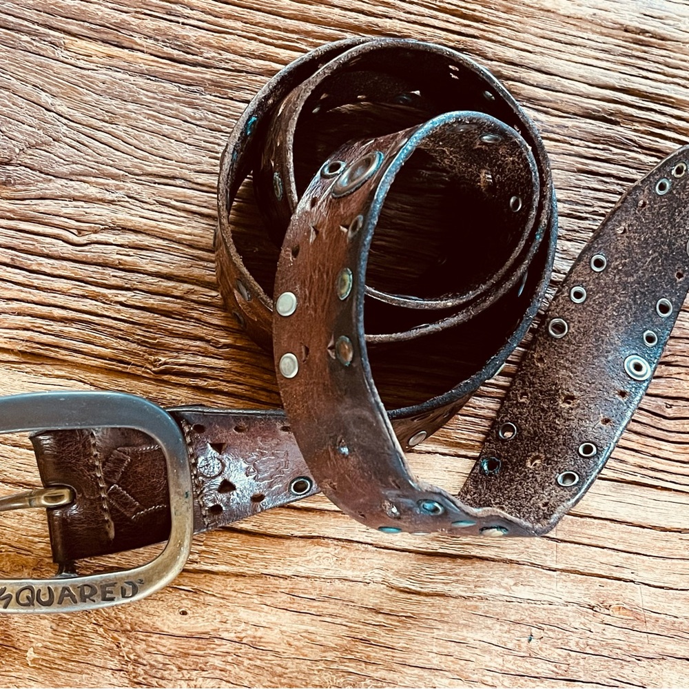 DSquared Brown Leather Belt with Silver Buckle - Picture 3 of 8
